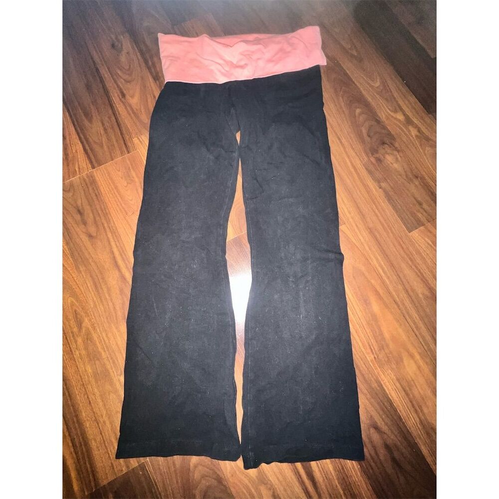 Victoria's Secret Women's Black Yoga Pants M Pink Foldover Waistband